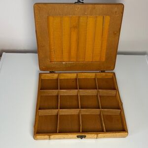 Vintage Bamboo Divided Tea Box Mid Century Storage Box Trinkets Lures Jewelry